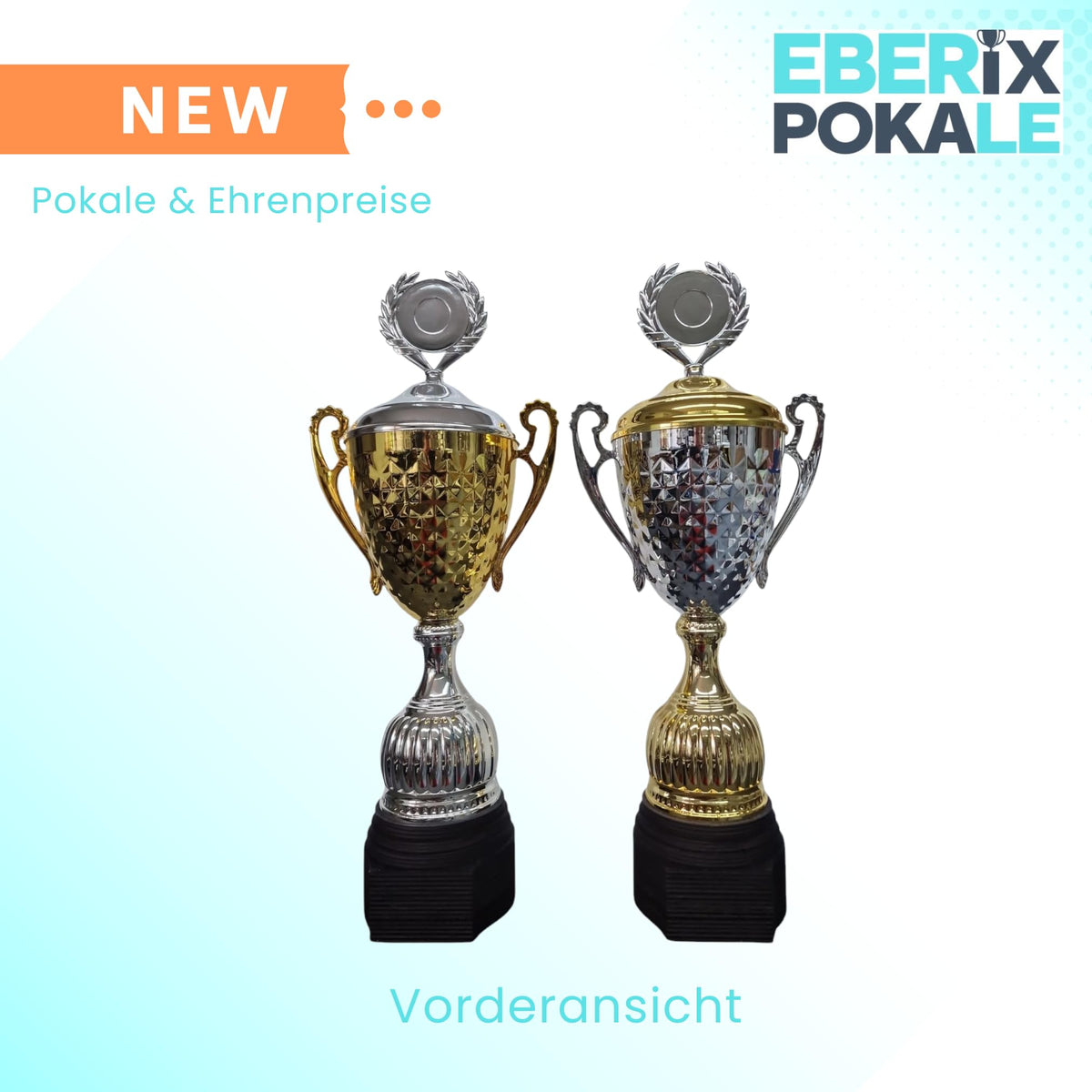 EBERiX · Athena oder Ares Wanderpokal · Wanderpokal mit Gravur · Eleganter Metallpokal mit Deckel & Holzsockel · 46 cm Höhe · Inkl. Gravurschild · personalisierbar
