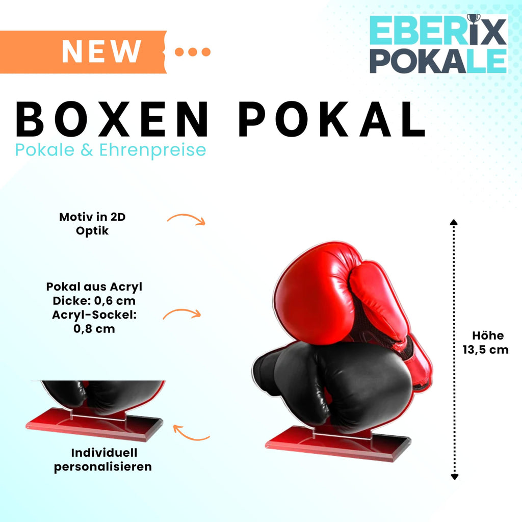 Boxen Acryl Pokal 13,5 cm - Trophäe mit Gravur & Boxhandschuh Motiv