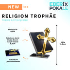 2D Religions Pokal Acryl 18cm Trophäe mit Bibel & Kreuz - Personalisierbar