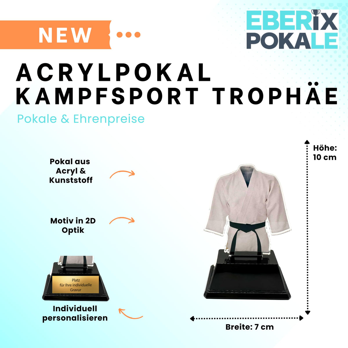 XS Acryl Kampfsport-Pokal 10 cm - Judo & Karate Trophäe mit Gürtel