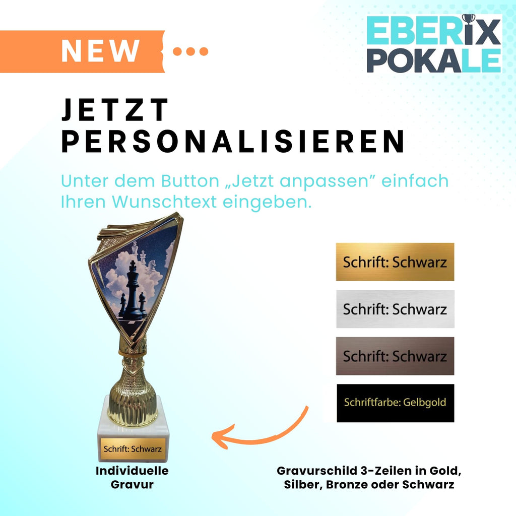 Schach Pokal 18,5cm - Trophäe mit Gravur & Marmorsockel für Turniere