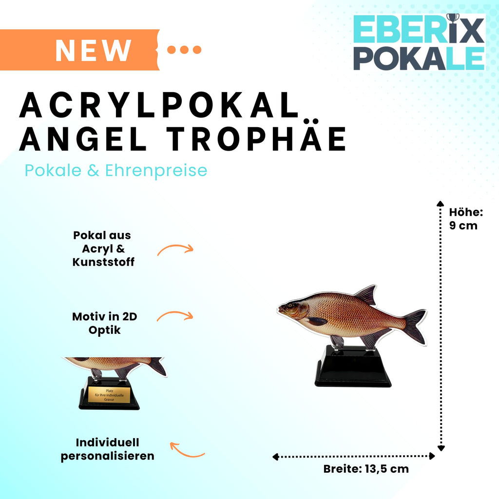 XS Angelpokal 9 cm - Pokal mit Fischmotiv und Gravur für Angler