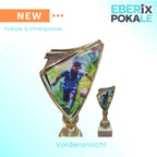 18,5 cm Fußball Pokal mit Wunschgravur - Spieler Trophäe Gold/Weiß Marmor