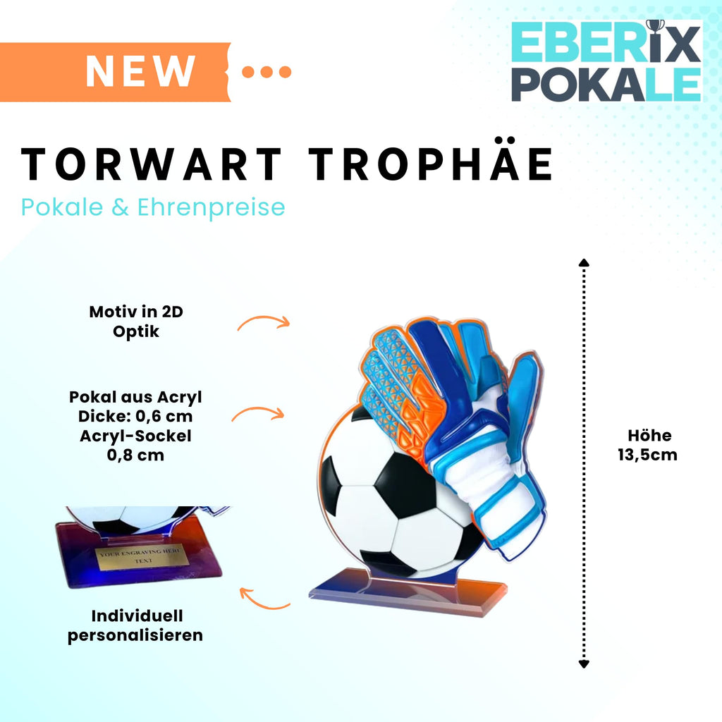 Fußballpokal Torwart - 14 cm Acryl Trophäe mit Handschuh & Ball Award