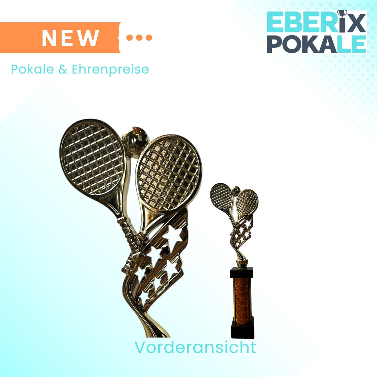 eberix · Tennis Pokal · mit Wunschgravur · Trophäe mit Tennisschläger & Ball Motiv · Siegerpokal für Tennis-Turnier, Vereinsmeisterschaft · personalisierbar ·
