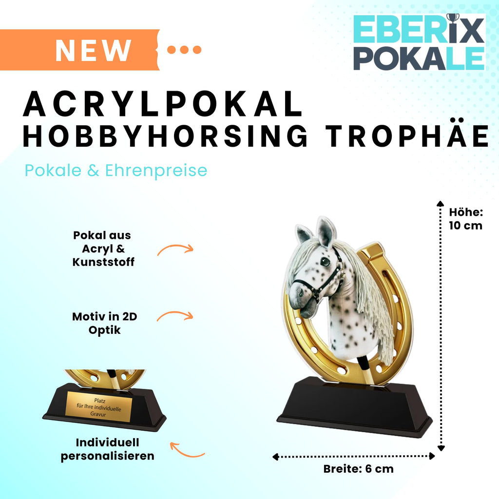 XS Acryl Hobby Horsing Pokal 10 cm - Trophäe Award mit Pferdekopf Motiv
