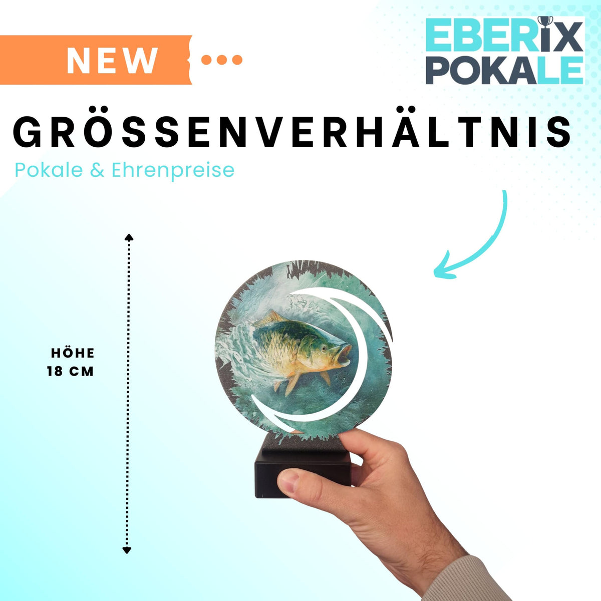 Karpfen Pokal 18 cm aus Metall - Schwere Angel Trophäe mit Gravurschild