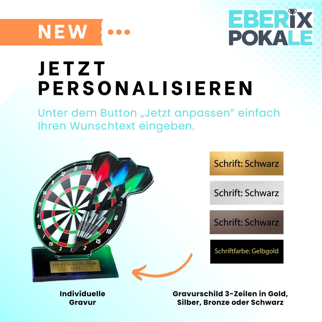 Dart-Pokal mit Wunschgravur - Acryl-Trophäe für Dartturniere - Award 2D