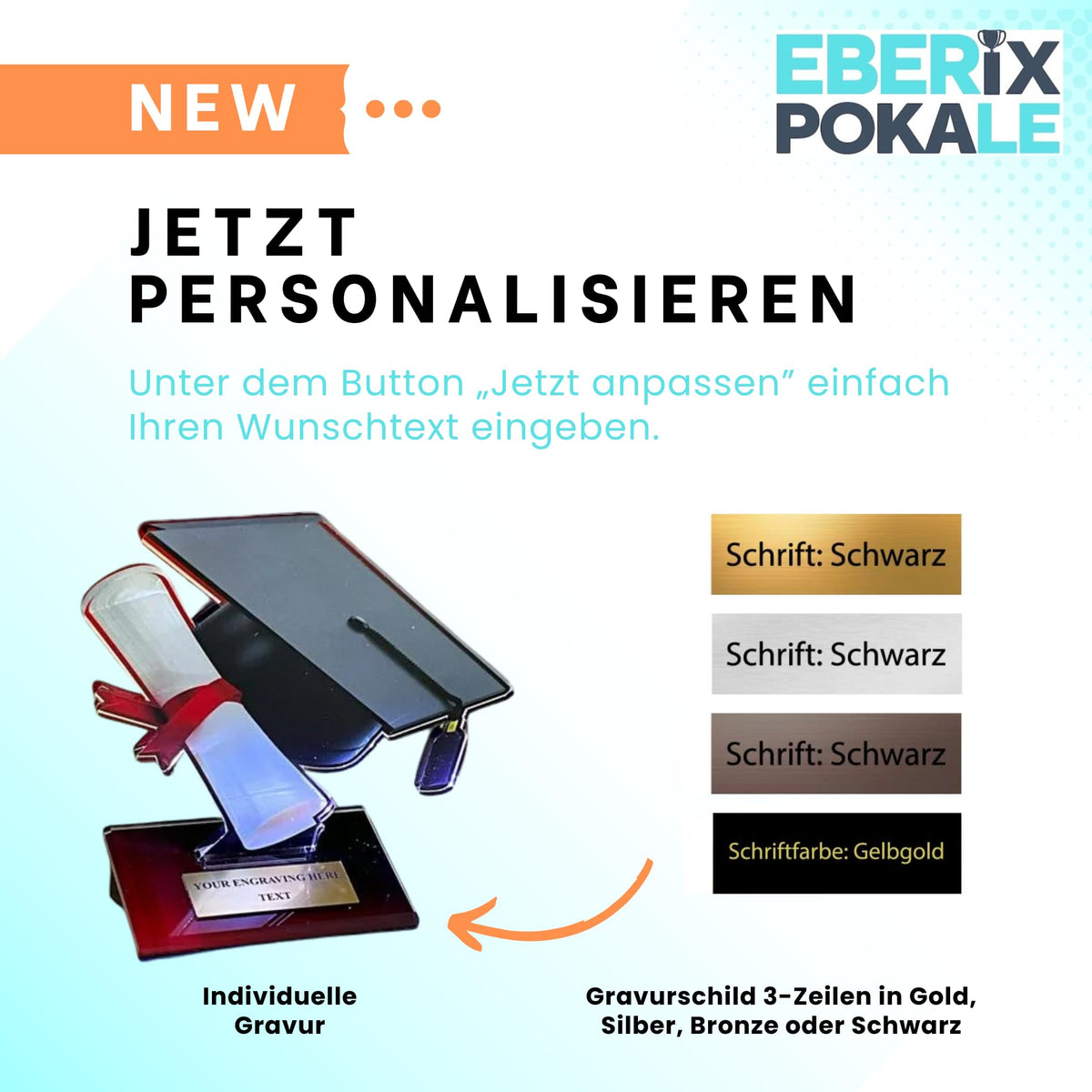 Pokal mit Gravur zum Abitur & Abschluss - Acryl-Trophäe für Absolventen