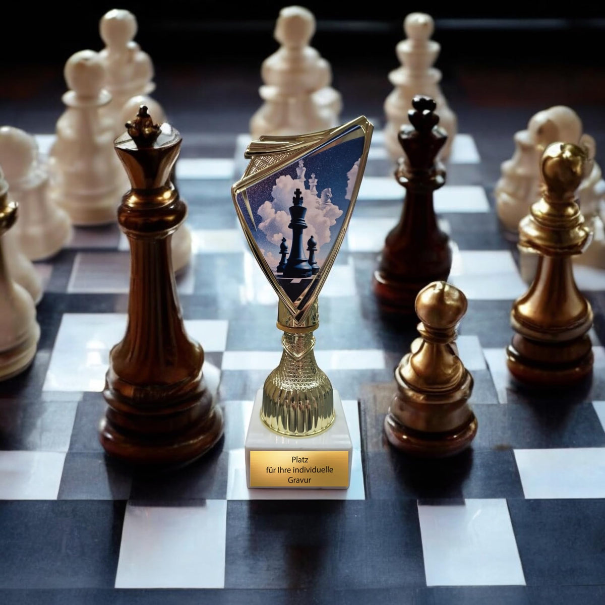 Schach Pokal 18,5cm - Trophäe mit Gravur & Marmorsockel für Turniere