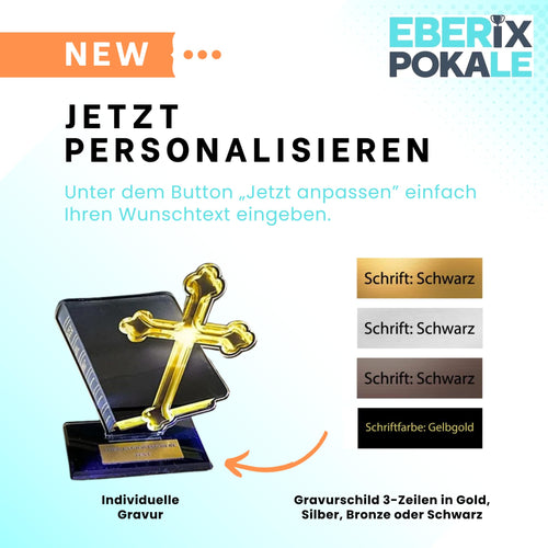 2D Religions Pokal Acryl 18cm Trophäe mit Bibel & Kreuz - Personalisierbar