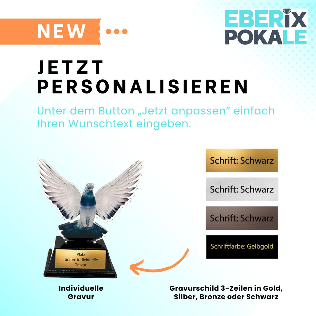 XS Taubenzucht Pokal 10,5 cm - Acryl Trophäe Award Motiv Zuchttaube