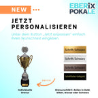 EBERiX · Athena oder Ares Wanderpokal · Wanderpokal mit Gravur · Eleganter Metallpokal mit Deckel & Holzsockel · 46 cm Höhe · Inkl. Gravurschild · personalisierbar