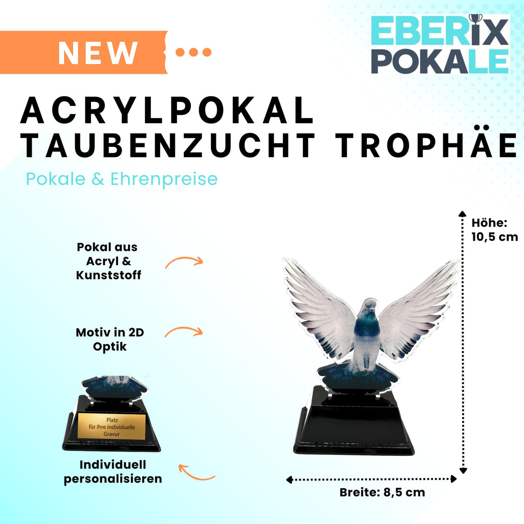 XS Taubenzucht Pokal 10,5 cm - Acryl Trophäe Award Motiv Zuchttaube