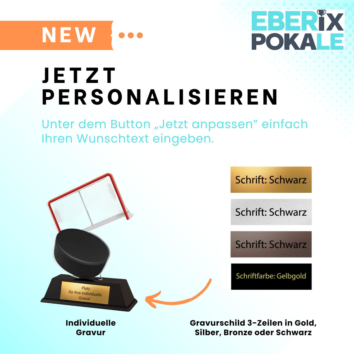 10 cm Eishockey Pokal - Acryltrophäe mit Puck & Tor Motiv - Inkl. Gravur