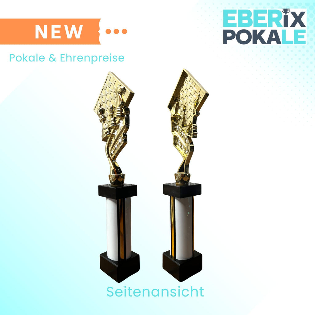 EBERiX POKALE · Schach Pokal · mit Wunschgravur · Trophäe mit Figuren & Brett Motiv · Siegerpokal für Schachturnier, Vereinsmeisterschaft, Denksport-Wettbewerb · personalisierbar ·