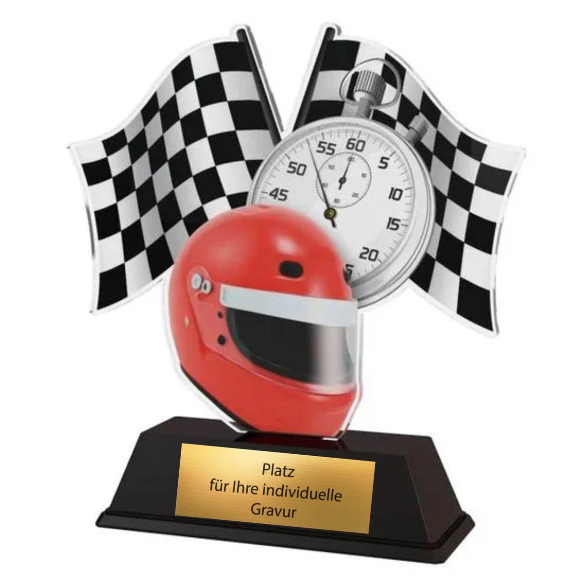 XS Motorsport Pokal 10 cm - Acryl Trophäe mit Gravurschild für Kart Rennen