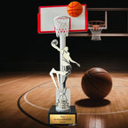 Basketballpokal 28,5 cm Metallfigur mit Wunschgravur & 3D-Hintergrund