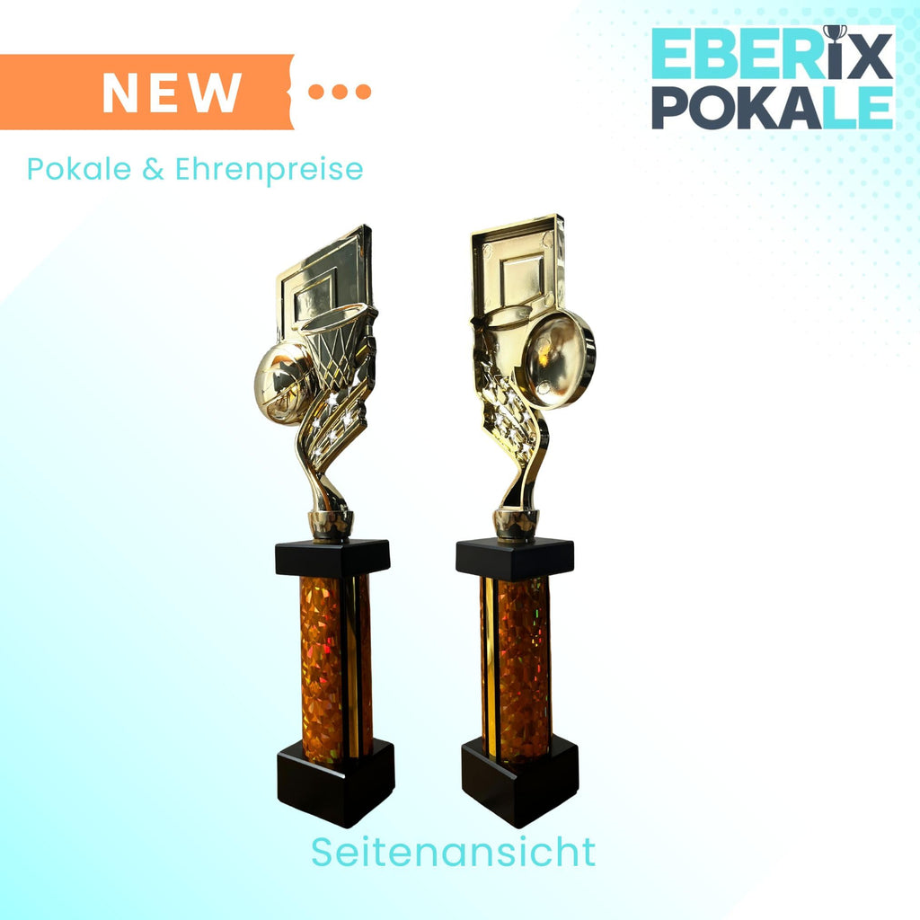 eberix · Basketball Pokal · mit Wunschgravur · Trophäe mit Korb & Ball Motiv · Siegerpokal für Basketballturnier, Vereinsmeisterschaft, Streetball · personalisierbar ·