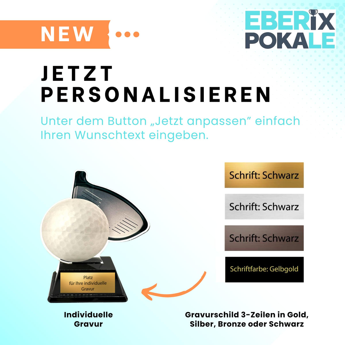 10,5 cm Golf Pokal - XS Acryl Trophäe Award mit Gravurschild - Gold