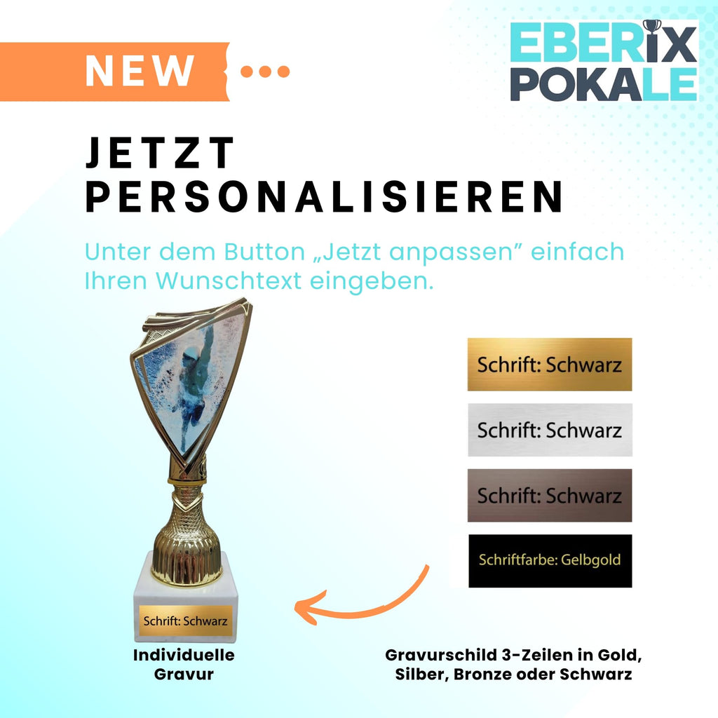 Schwimm Pokal 18,5 cm - 2D-Motiv Trophäe auf Marmor - Award mit Gravur