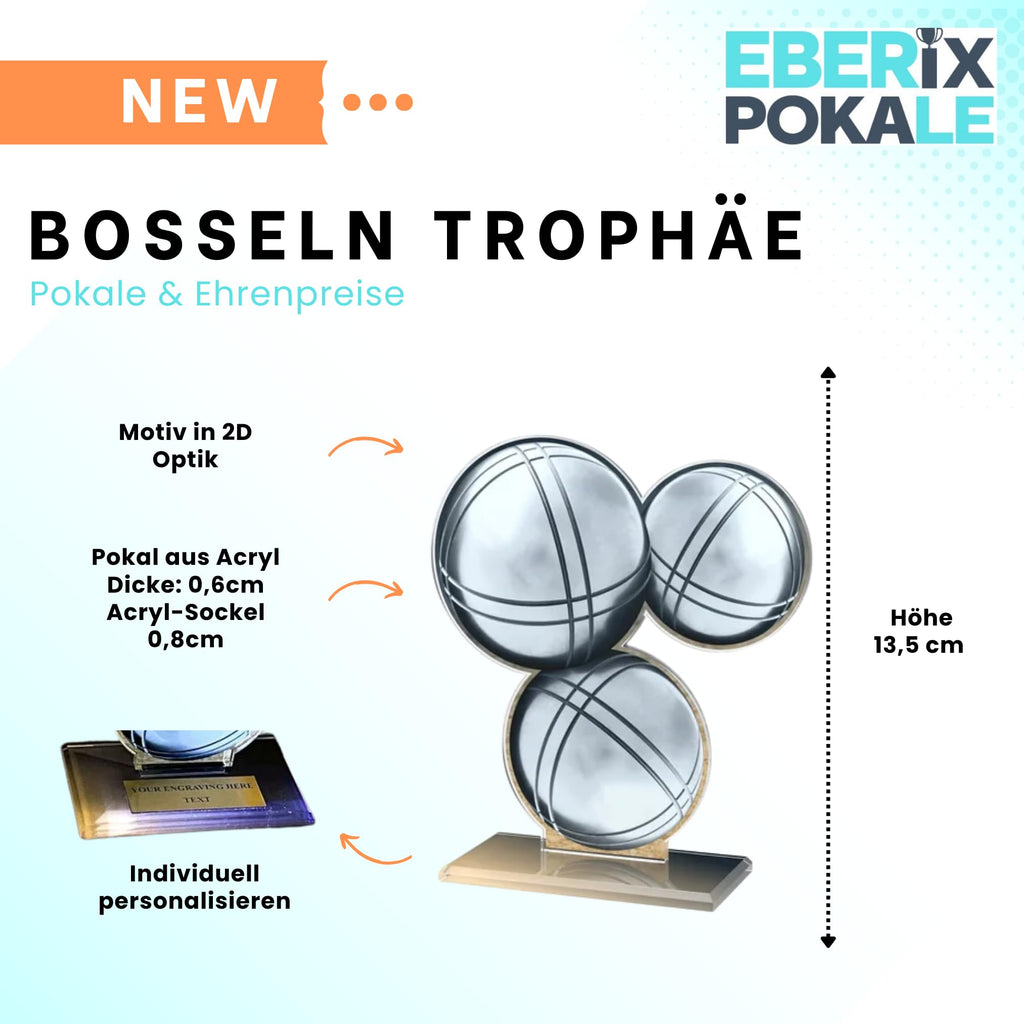 Acryl Boule & Pétanque Pokal - 2D Trophäe mit Gravur - Moderner Award