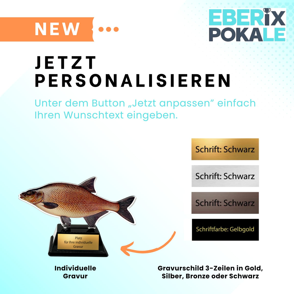 XS Angelpokal 9 cm - Pokal mit Fischmotiv und Gravur für Angler