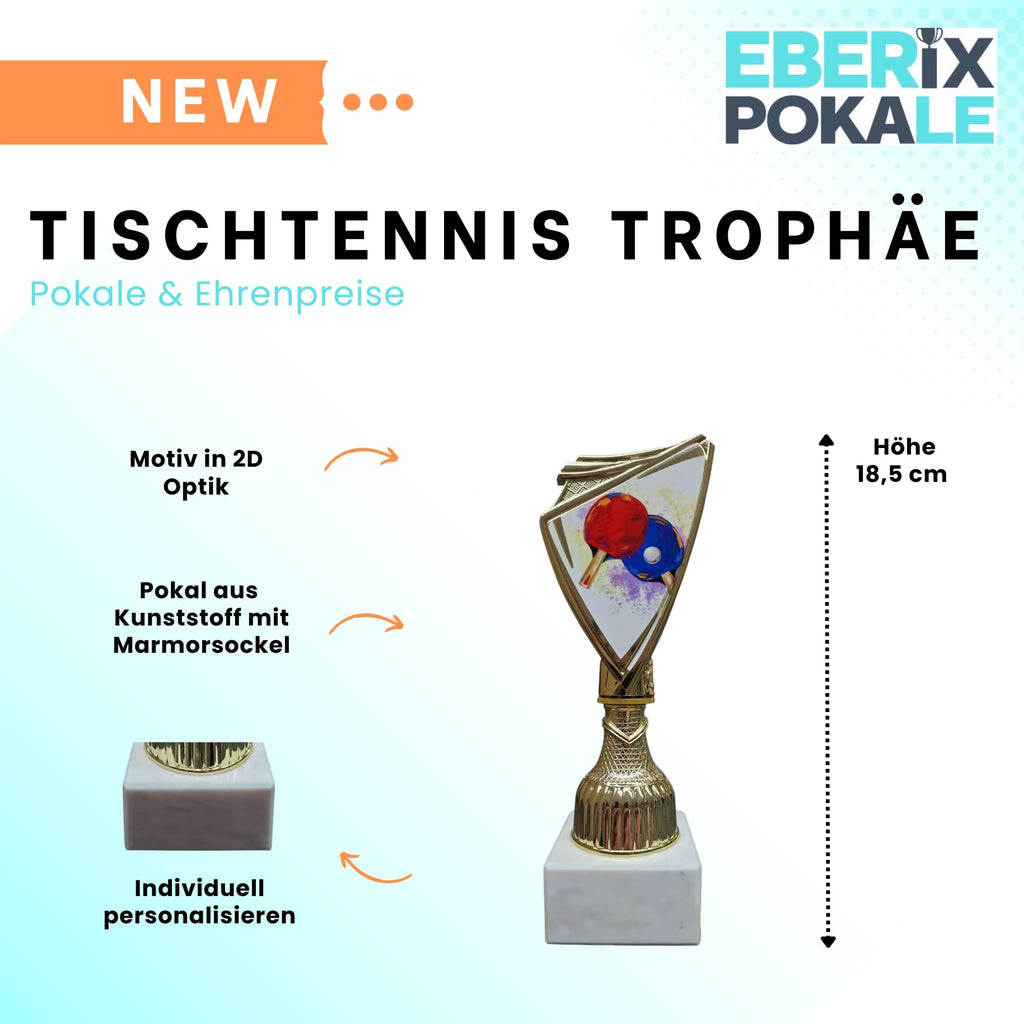Tischtennis Pokal 18,5 cm mit Marmorsockel - Trophäe mit Wunschgravur