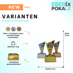 EBERiX – 3er Pokal-Set Platz 1, 2, 3 – Mini-Trophaeen aus Kunststoff mit Gravur – Gold, Silber & Bronze – ca. 11 cm hoch – geeignet fuer Turniere, Kinderfeste, Spieleabende & als Geschenkpokal