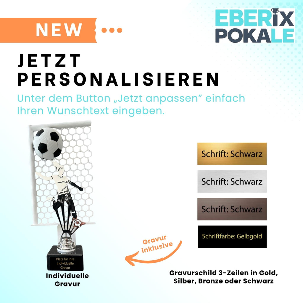 Fußballpokal Damen 27 cm Metallfigur mit Wunschgravur & 3D-Motiv
