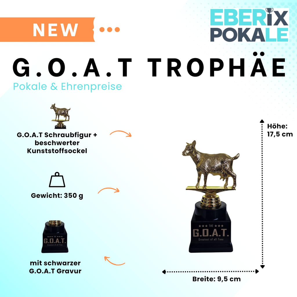 G.O.A.T. Pokal Black Edition 17,5 cm - Ziege Gold Trophäe mit Gravur
