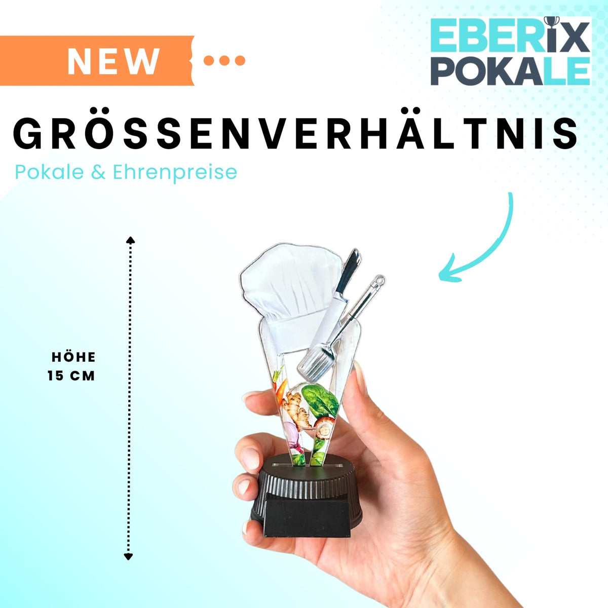 Acryl Kochpokal 15 cm mit Gravurschild - Pokal für Kochwettbewerbe & Events