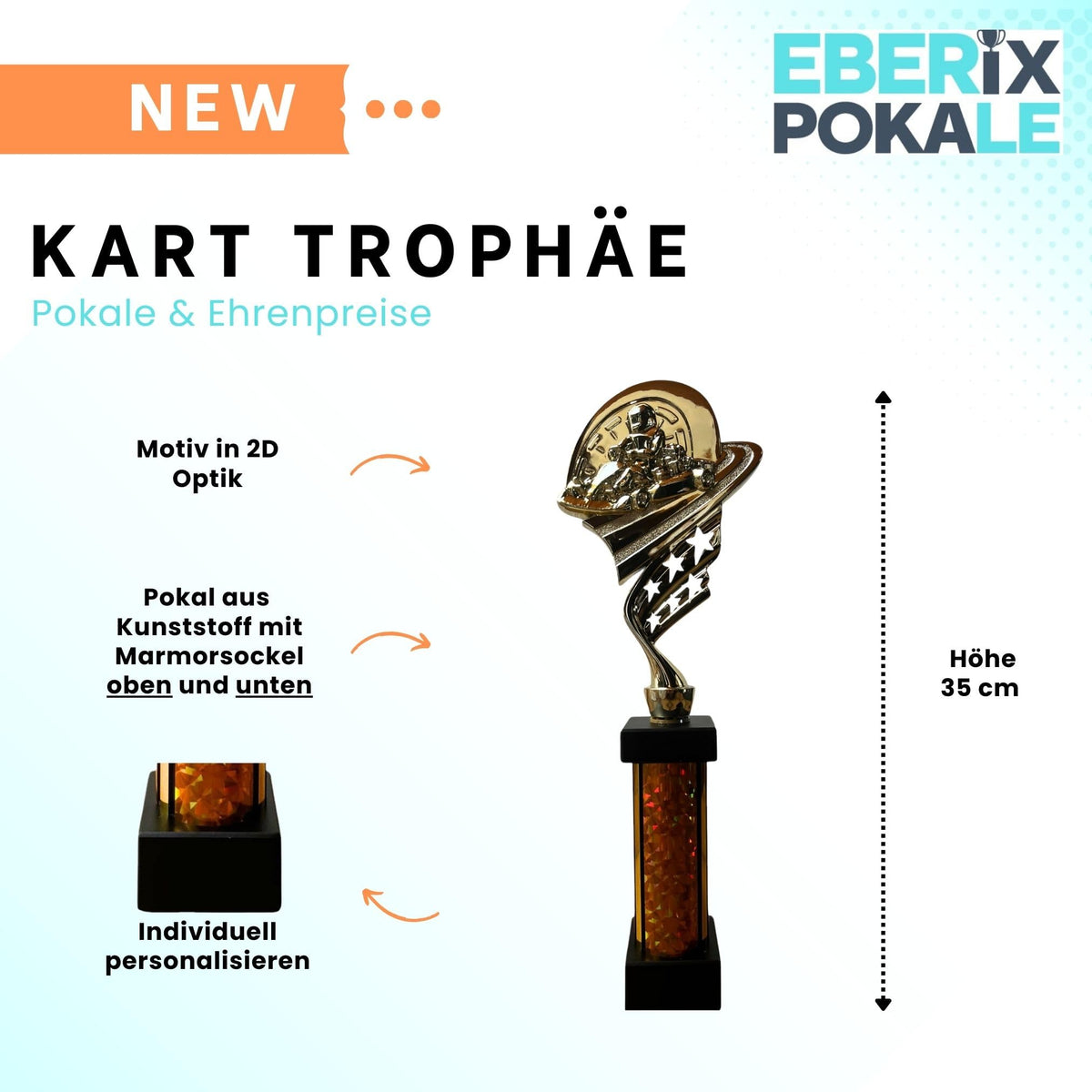 eberix · Go-Kart Motorsport Pokal · mit Wunschgravur · Kart Racing Trophäe · Siegerpokal für Rennen und Motorsport-Wettbewerbe · personalisierbar ·