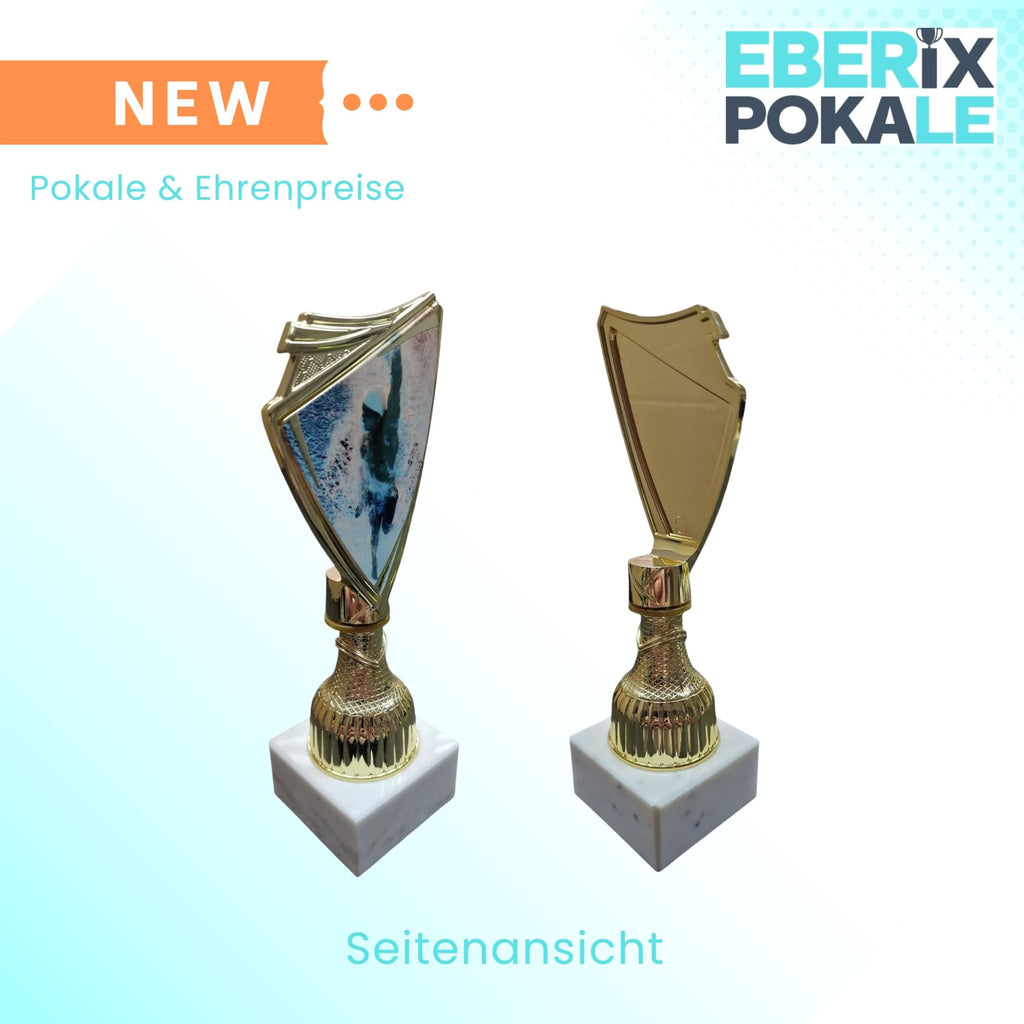Schwimm Pokal 18,5 cm - 2D-Motiv Trophäe auf Marmor - Award mit Gravur