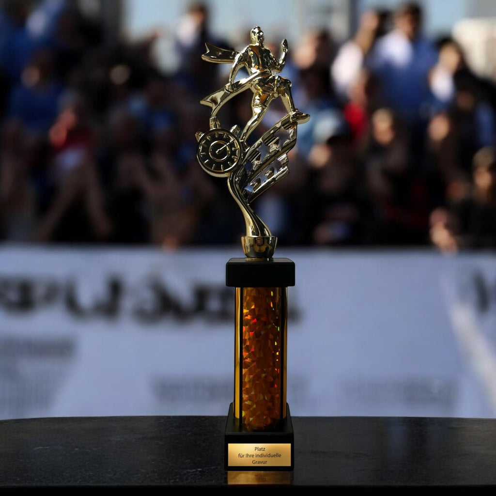 eberix · Laufsport Pokal · mit Wunschgravur · Trophäe mit Läufer-Motiv · Siegerpokal für Marathon, Volkslauf, Sportfest, Vereinsmeisterschaft · personalisierbar ·