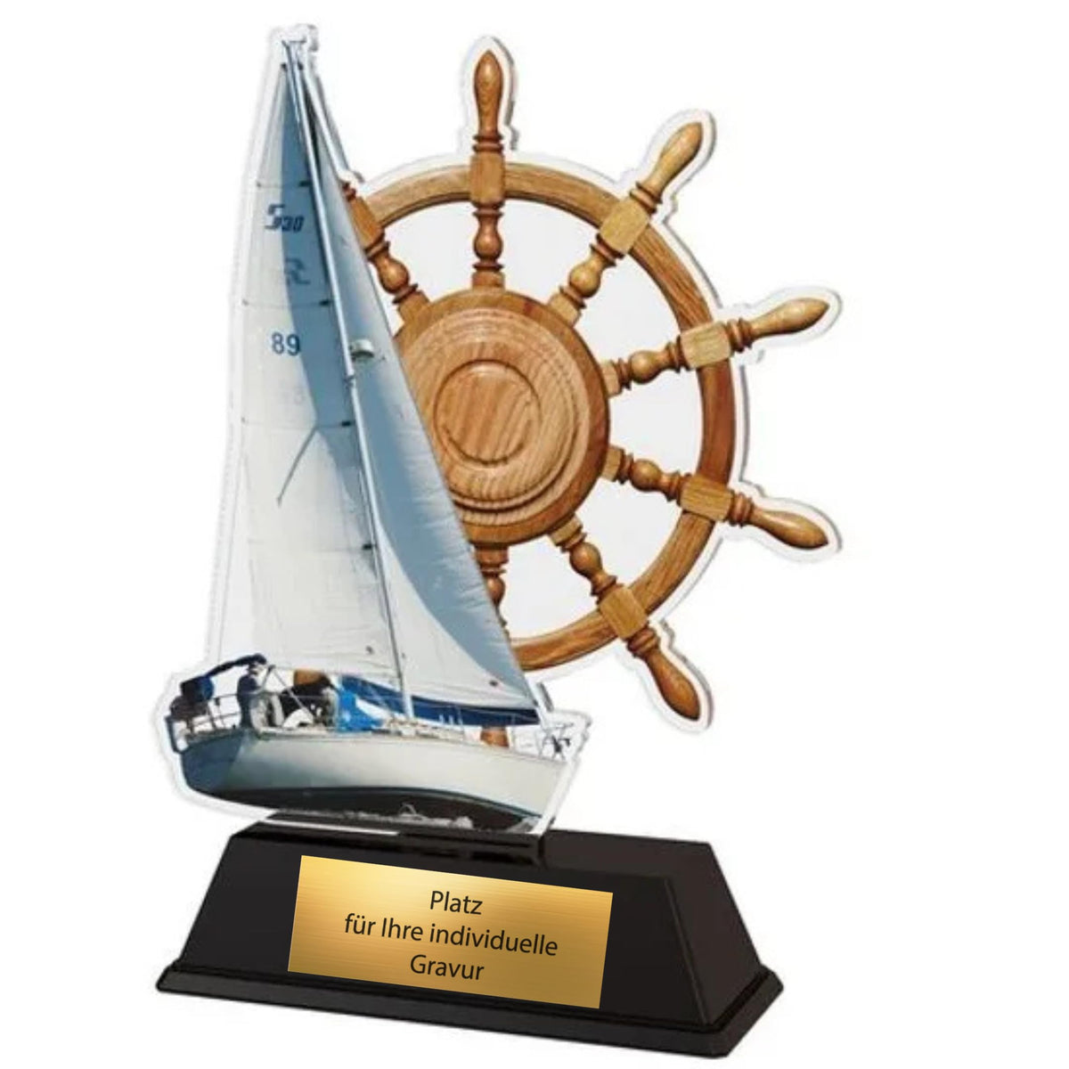 XS Pokal Segelboot 10 cm - Maritime Trophäe mit Gravur & Steuerrad