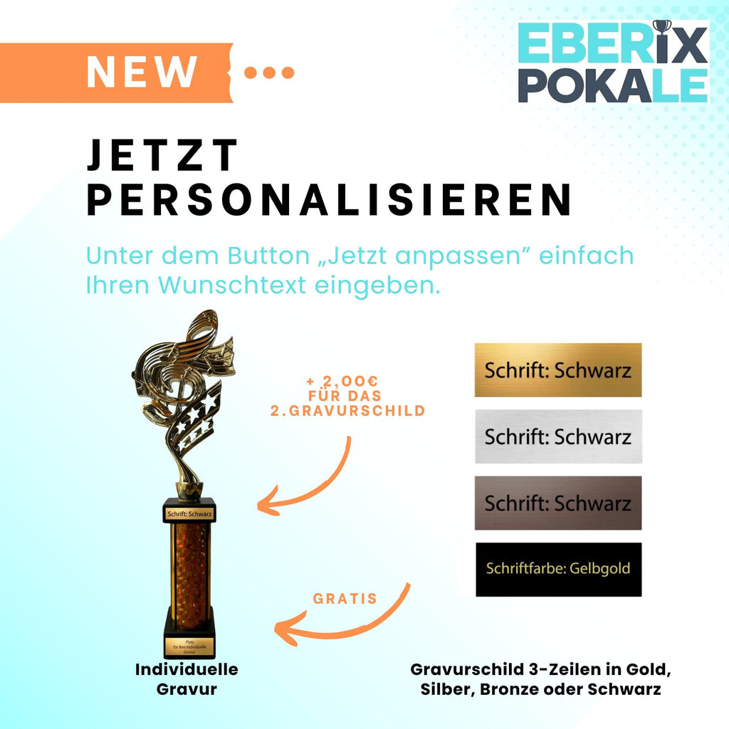 eberix · Musik Notenschlüssel Pokal · mit Wunschgravur · Trophäe für Musikwettbewerb · Siegerpokal für Orchester, Musikschule, Bandwettbewerb · personalisierbar ·
