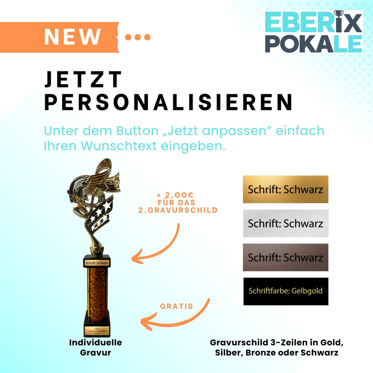 eberix · Musik Notenschlüssel Pokal · mit Wunschgravur · Trophäe für Musikwettbewerb · Siegerpokal für Orchester, Musikschule, Bandwettbewerb · personalisierbar ·