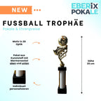 eberix · Fußball Pokal · mit Wunschgravur · Trophäe mit weißer Glanzsäule inkl. Gravur · Siegerpokal für Fußballturnier, Vereinsmeisterschaft, Jugendfußball · personalisierbar ·
