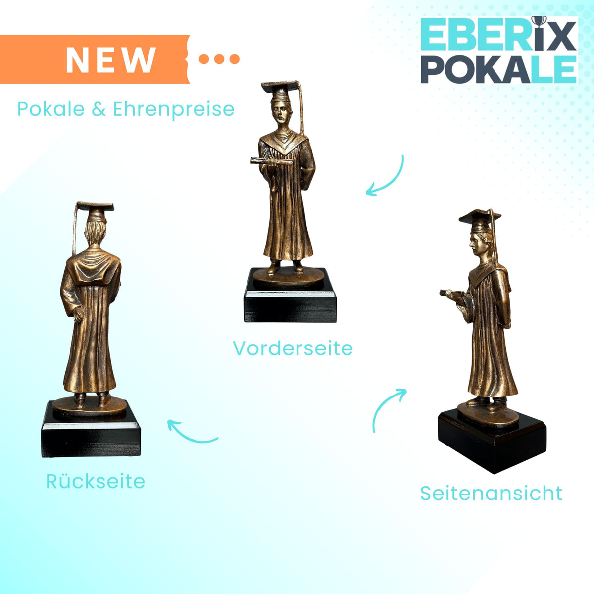 23 cm Abiturienten Trophäe - Resin Pokal in Bronze-Optik für Abifeier