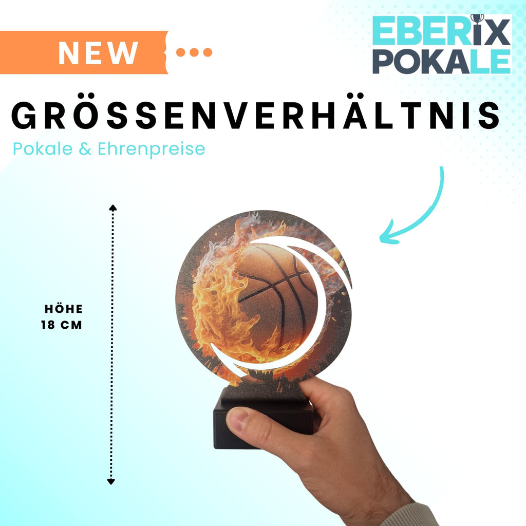 EBERiX POKALE – Basketball Award aus Metall 18 cm hoch – Basketball Motiv Trophäe mit Gravurschild – kein Plastik – Pokal für Turniere Wettkämpfe Siegerehrung Sportevents