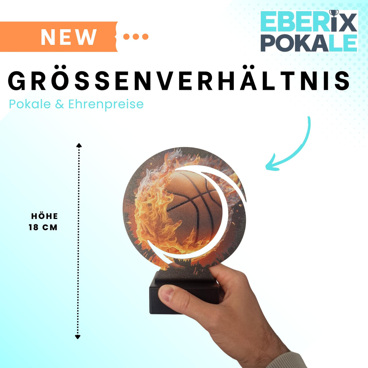 EBERiX POKALE – Basketball Award aus Metall 18 cm hoch – Basketball Motiv Trophäe mit Gravurschild – kein Plastik – Pokal für Turniere Wettkämpfe Siegerehrung Sportevents
