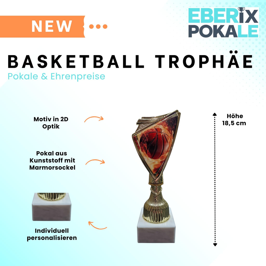 Basketball Pokal 18,5 cm - Trophäe mit Wunschgravur & Marmorsockel