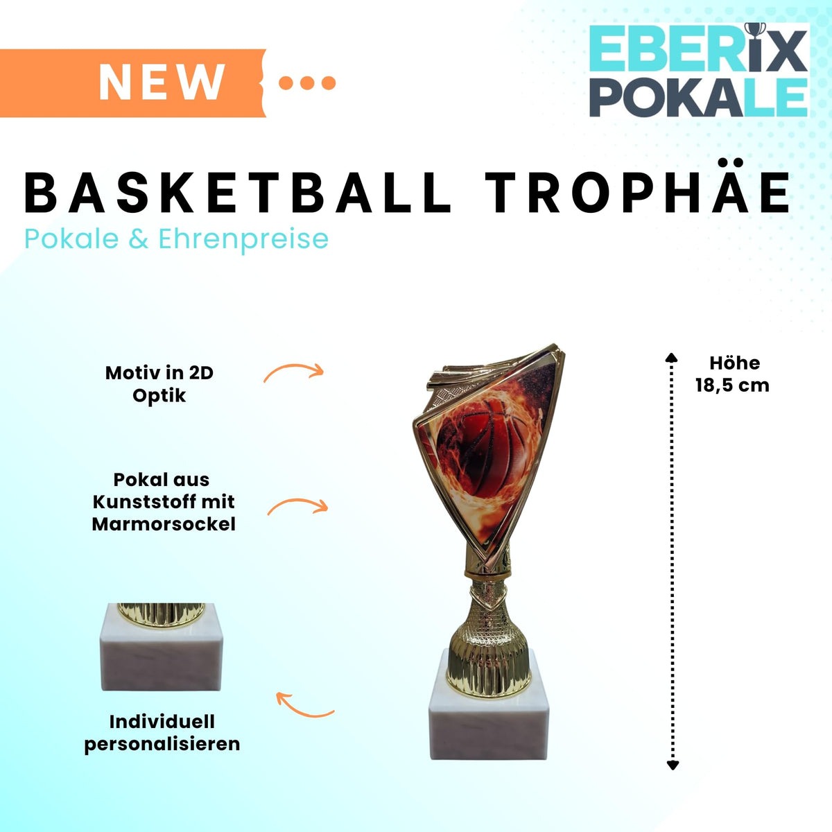 Basketball Pokal 18,5 cm - Trophäe mit Wunschgravur & Marmorsockel