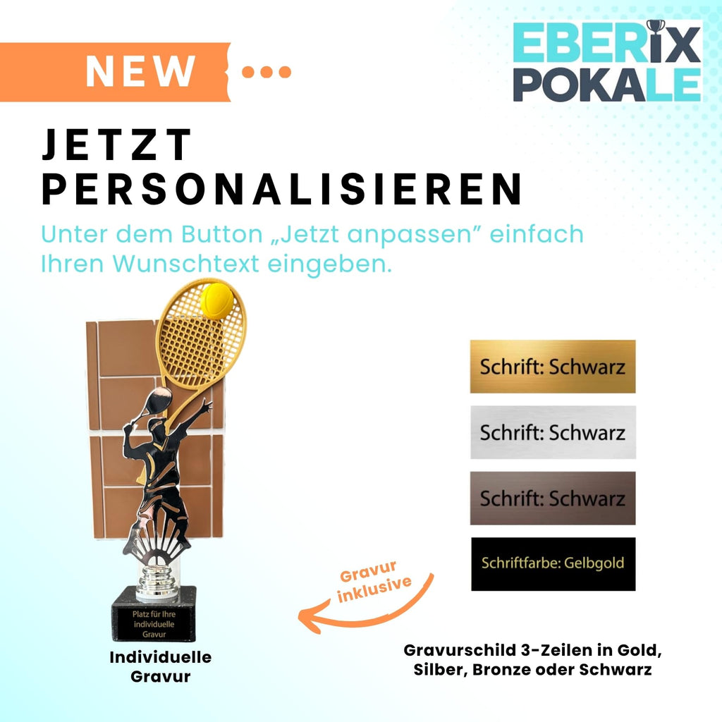 Tennispokal 28,5 cm Metallfigur mit Wunschgravur & 3D-Hintergrund