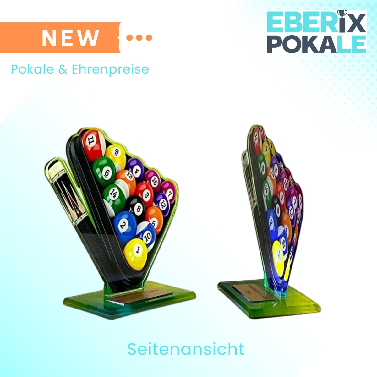 Poker Billard Pokal mit Gravur - Trophäe aus Acryl - Buntes 2D-Design