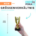 EBERiX POKALE – Pokal 15 cm mit Gravur auf Marmorsockel – wählbar in Gold Silber Bronze – personalisierte Kunststoff Trophäe – Award für Turniere & Events – einzeln oder als 3er-Set