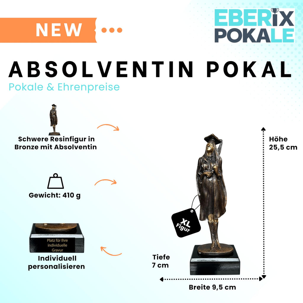 Resin Pokal für Abiturientinnen - 25,5 cm Award mit Gravur für Abschluss