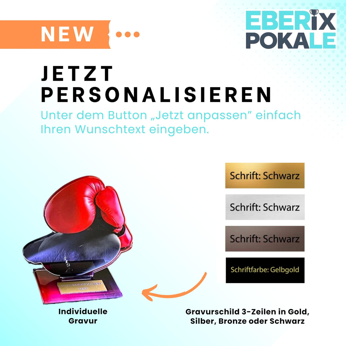 Boxen Acryl Pokal 13,5 cm - Trophäe mit Gravur & Boxhandschuh Motiv