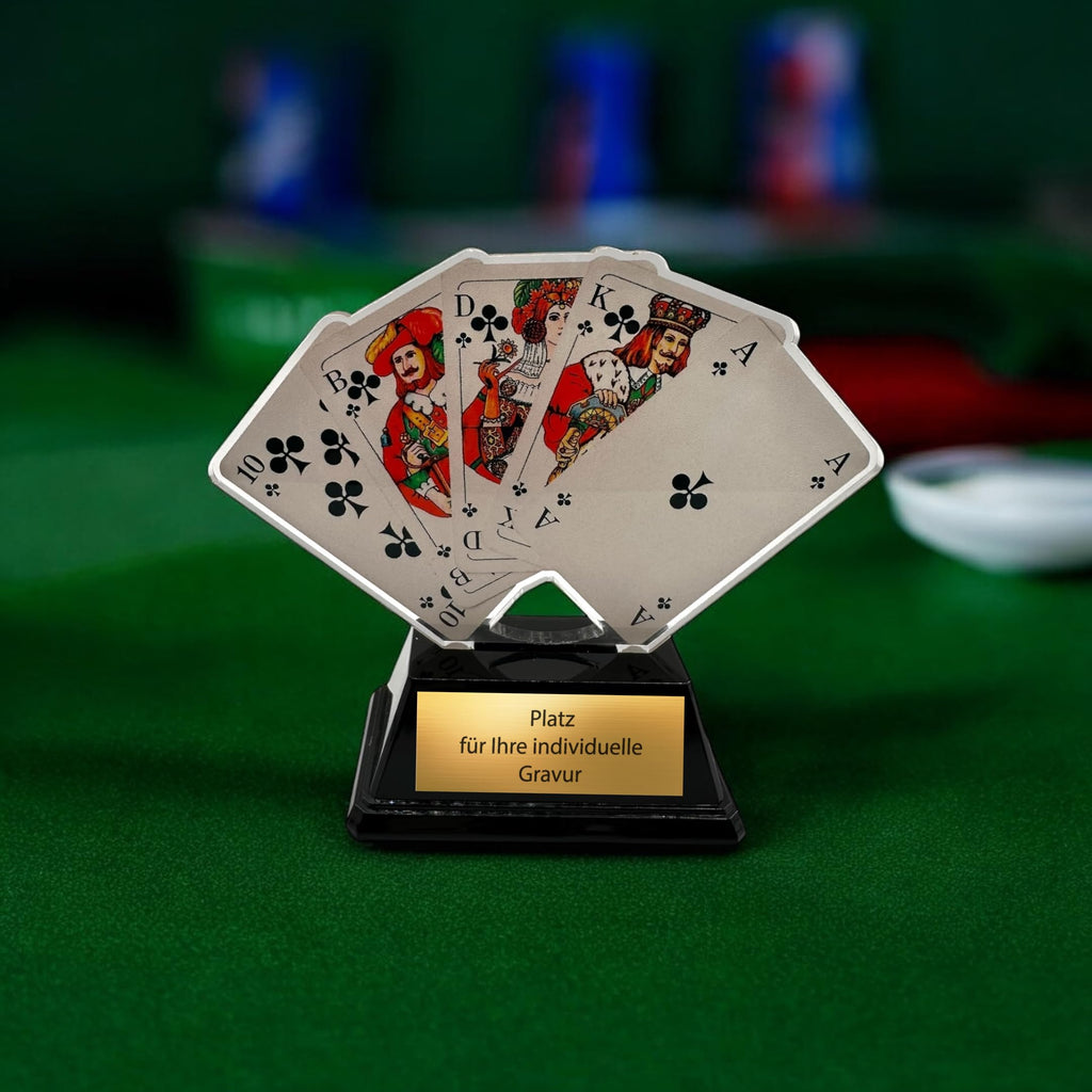 10 cm Acryl Kartenspiel Pokal - Trophäe für Skat, Poker & Doppelkopf
